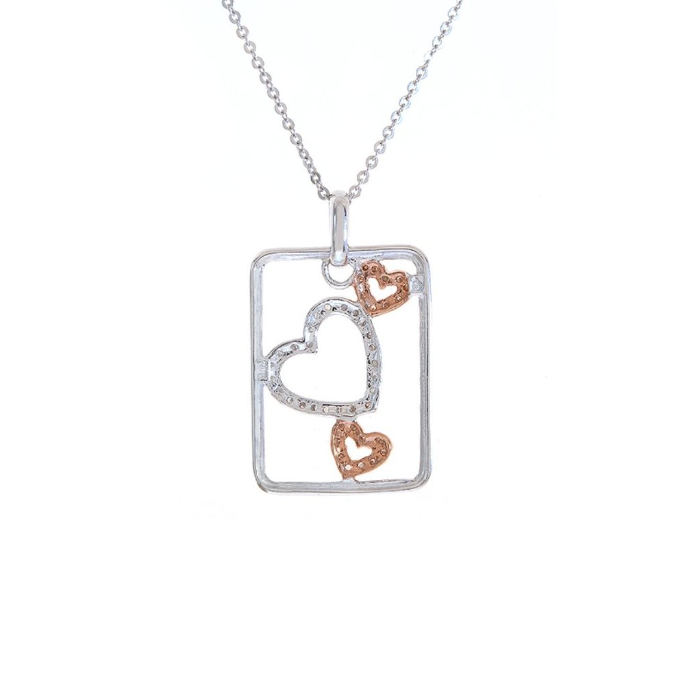 0.25 Carat Square Pendant with Hearts Necklace 10K